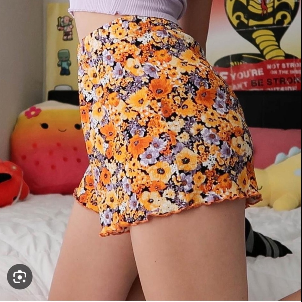 H&M Divided Orange Floral Shorts with Purple Accents